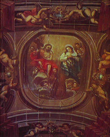 Cristo, Virgem Maria e São Francisco (detalhe - forro da capela-mor)