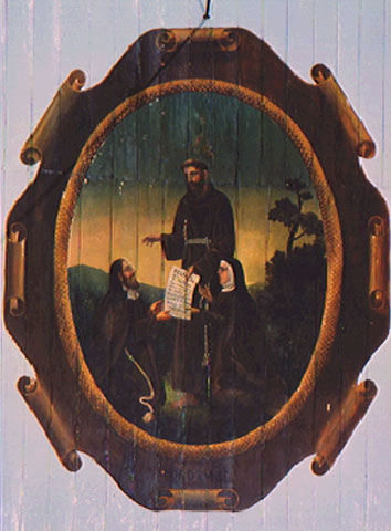 São Francisco entregando o livro da Regra aos santos Lúcio e Bona (detalhe do forro da nave)