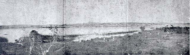 Panorama da Cidade Tomada da Ilha do Pavão no Rio Guaíba, Porto Alegre RS, 1870c.