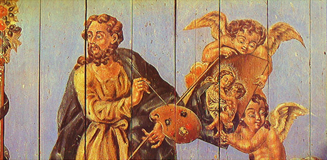 São Lucas pintando o retrato da Virgem (detalhe - painel lateral da capela-mor)